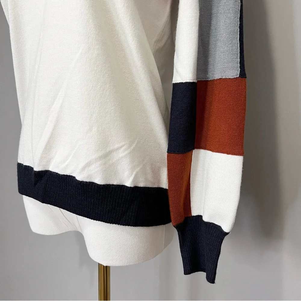 Ecru Colorblock Checkered Sleeve Sweater Size S - Picture 3 of 7